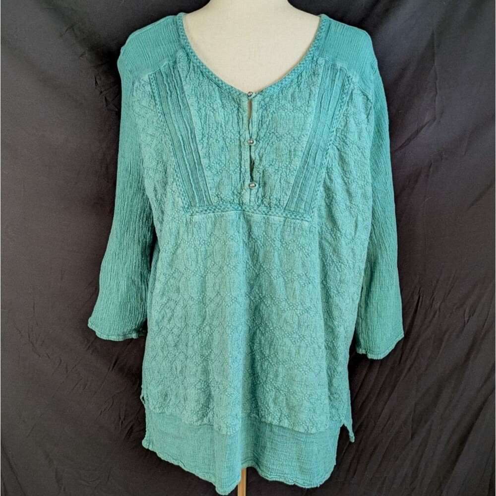 Bandolino XL Lisa Marie Green Textured Gauze Pullover Boho Tunic Top